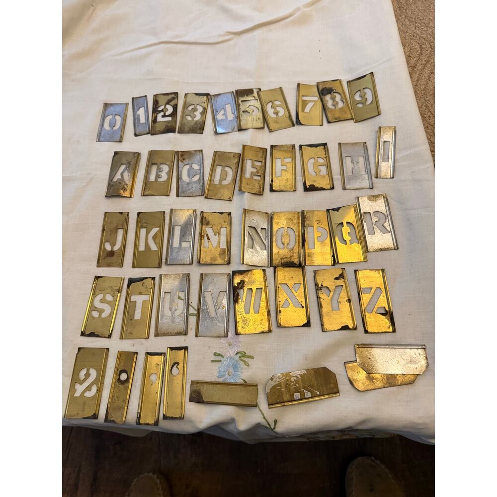 Vintage Interlocking Brass Stencil Set-Complete Alphabet, Numbers & Punctuation